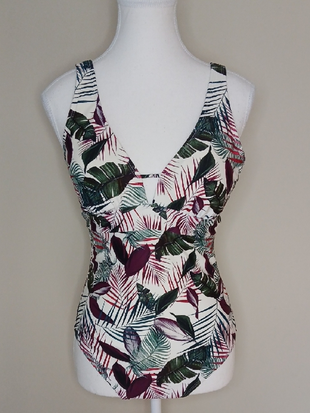 Turquoise Couture Tropical Leaf Print One-Piece Swimsuit Size Medium
